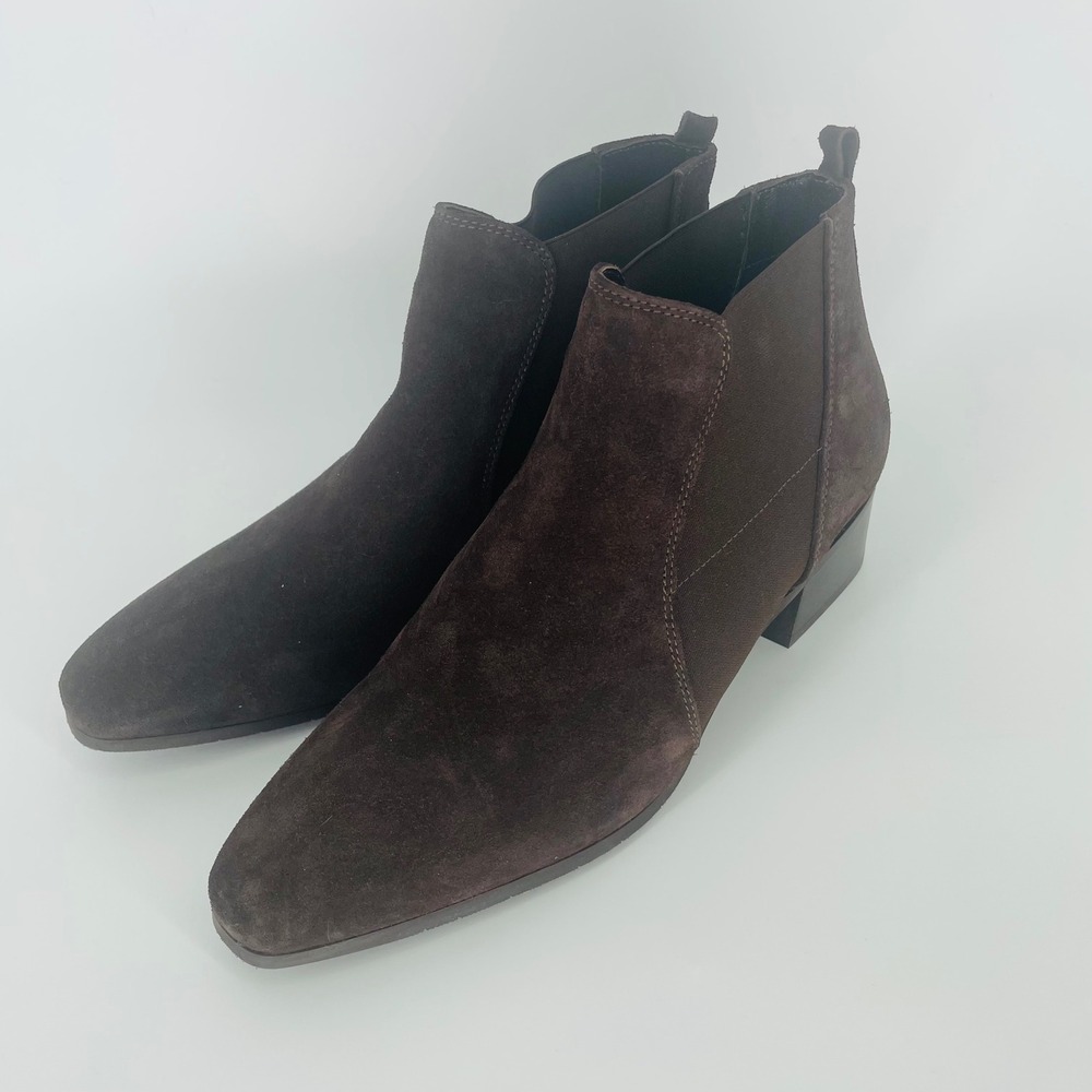 AQUATALIA Brown Suede Chelsea Booties Block Heel‎ Italy size 9.5 Weatherproof